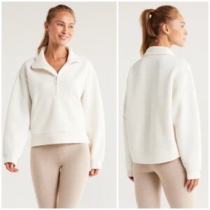 NEW Zella Half Zip Pullover Sweatshirt in Ivory Egret